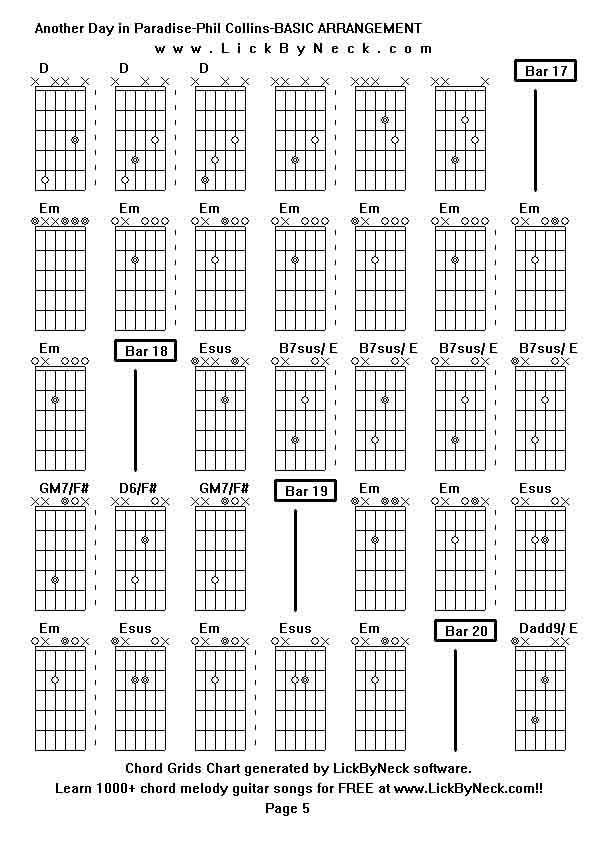 Chord Grids Chart of chord melody fingerstyle guitar song-Another Day in Paradise-Phil Collins-BASIC ARRANGEMENT,generated by LickByNeck software.